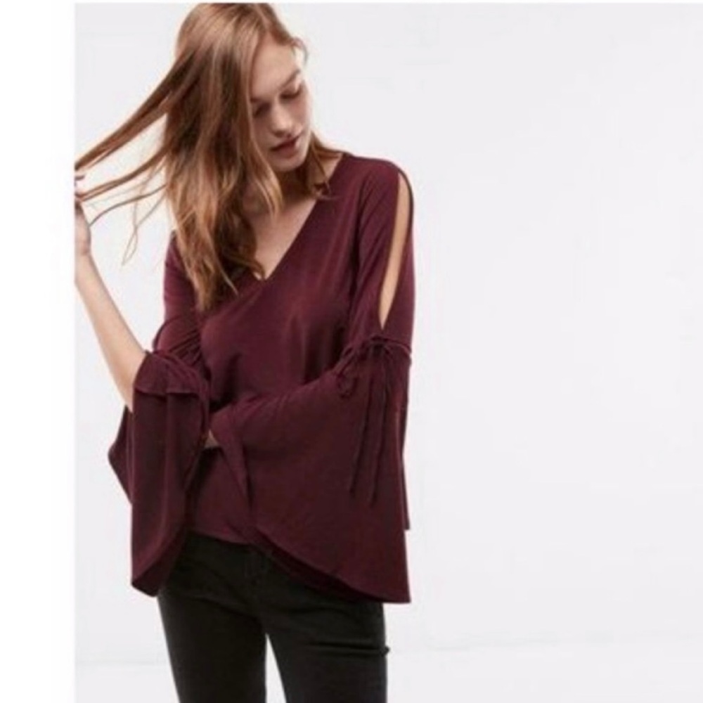 Express Maroon Open Arm Bell Sleeve Blouse
